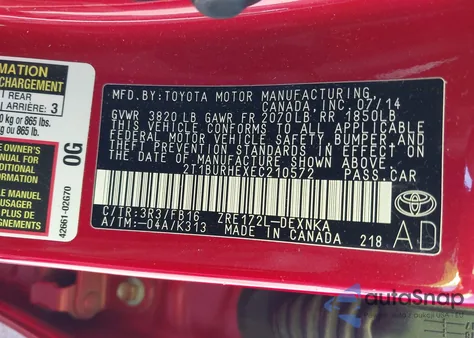 2014 Toyota Corolla Le from USA, damaged, VIN 2T1BURHEXEC210572